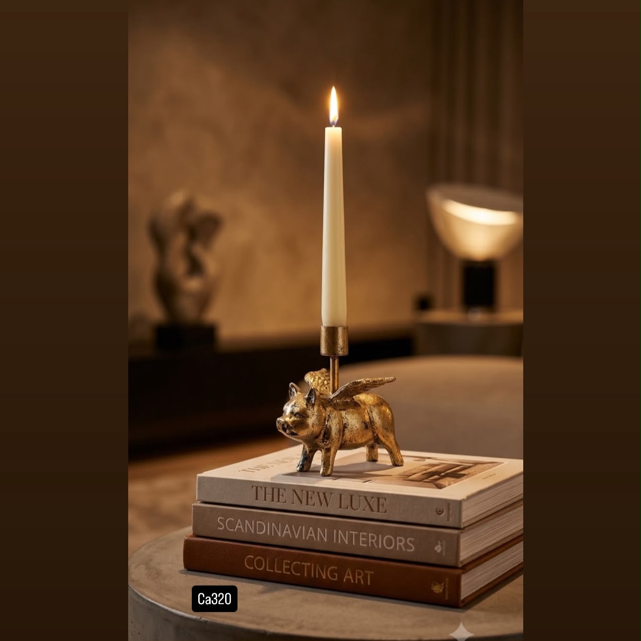 Candelabro cerdo dorado hierro 13cm* 13cm